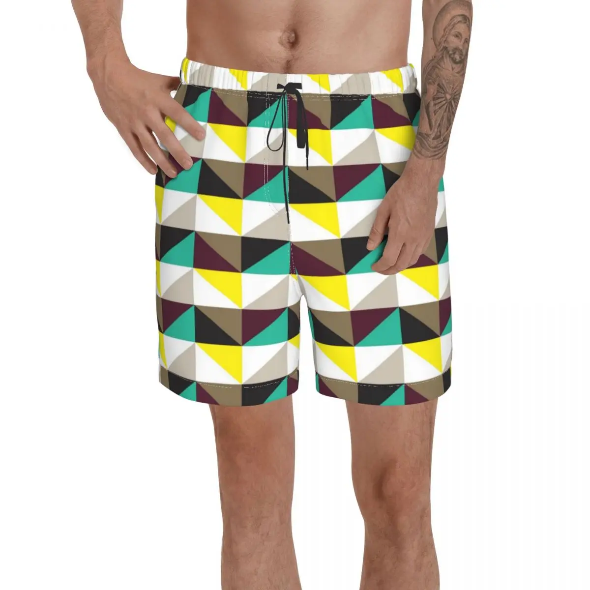 

Мужские спортивные штаны с геометрическим рисунком, треугольники, пляжные плавки для серфинга, спортивные быстросохнущие сетчатые Повседн...