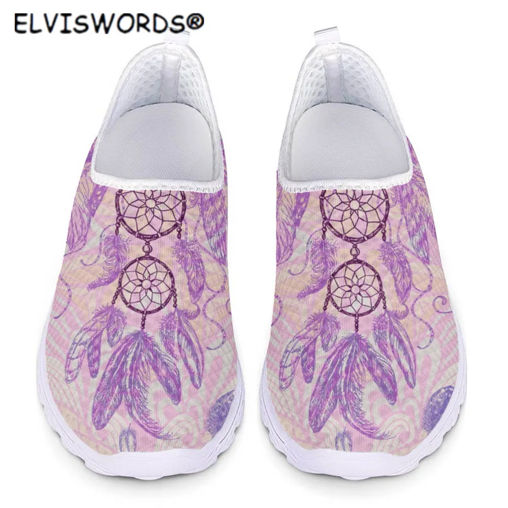 

ELVISWORDS Women Flat Shoes Women Flat Shoes Peacock Feather Design Mesh Running Footwear Lace-up Casual Sneaker for Females