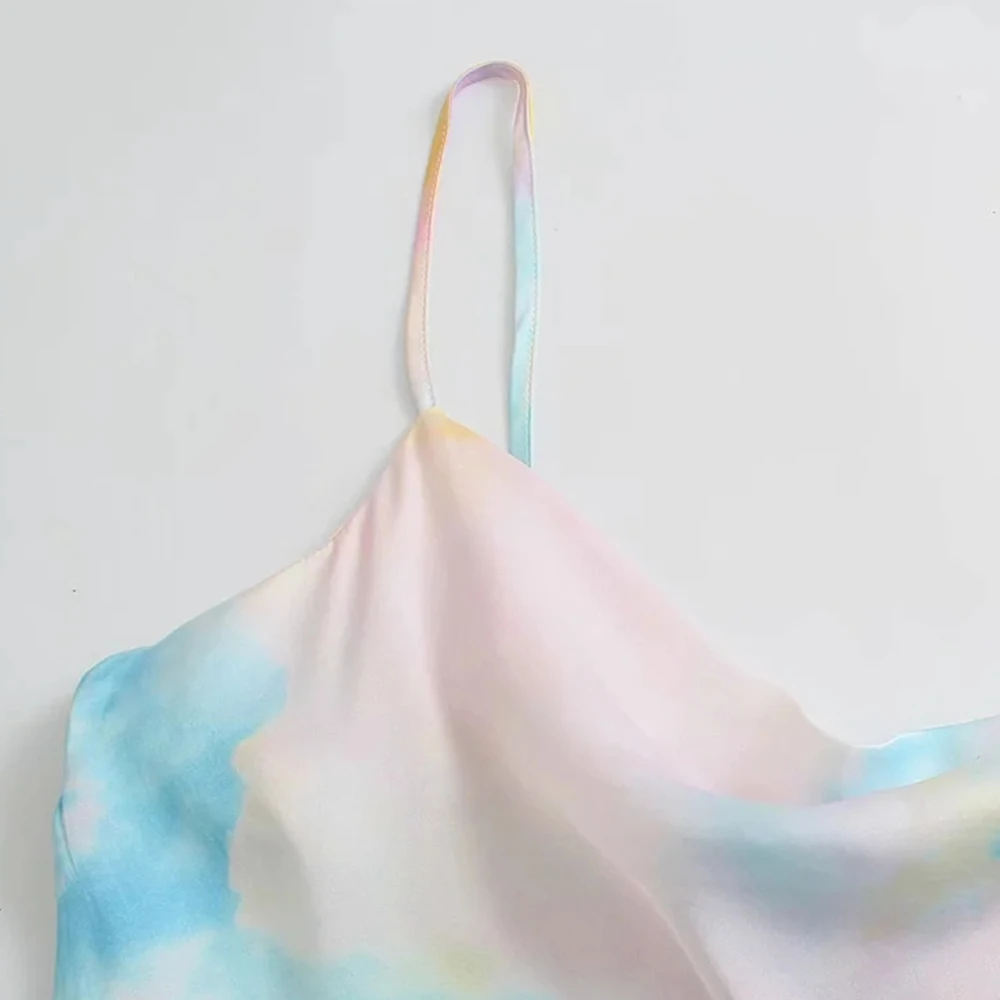 

Summer Tie-dye Camisole Tops Women 2021 Sexy Adjustable Straps Backless Sleeveless Blouse Fashion Flowy Neckline Feminine Top