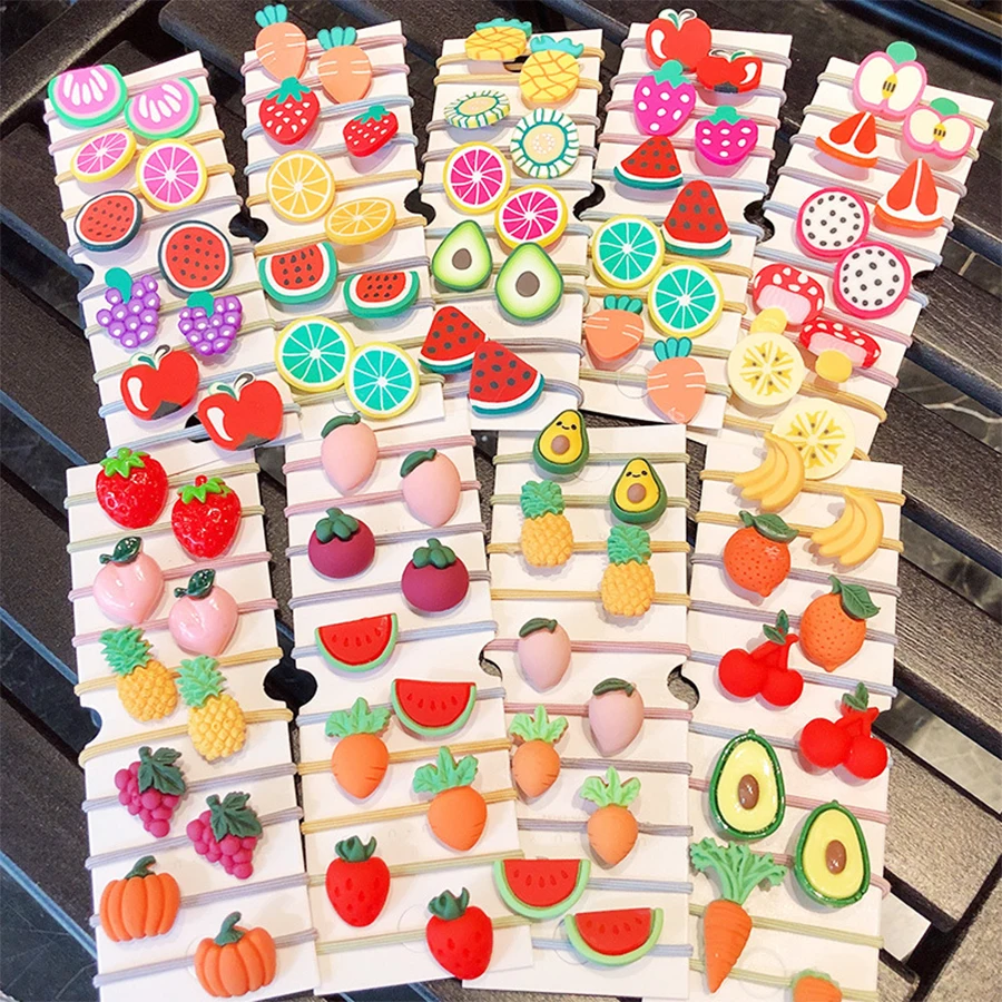 

High Quality Cartoon Fruit Flower Animal Elastic Cloth Hair Rubber Bands Hair Rope Children Girls Scrunchie Tie Accessories