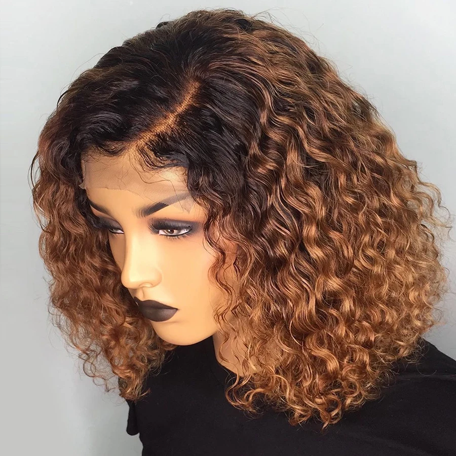 Wet and Wavy Lace Human Hair Wig - Deep Part Curly Short Bob Wig with 1b/30 Brazilian Remy Hair Closure - Pre-Plucked and Natural-Looking. image 2