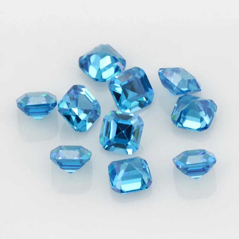 Asscher Cut Sea Blue квадратная форма свободный CZ искусственный кубический цирконий для