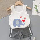 Хлопковый Детский комплект с коротким рукавом, детский жилет и шорты, детское платье, повседневный жилет для мальчиков, комплект из 2 предметов