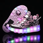 Детские светящиеся кроссовки с двумя колесиками, легкая обувь для роликовых коньков, светодиодная обувь для мальчиков и девочек с USB-зарядкой