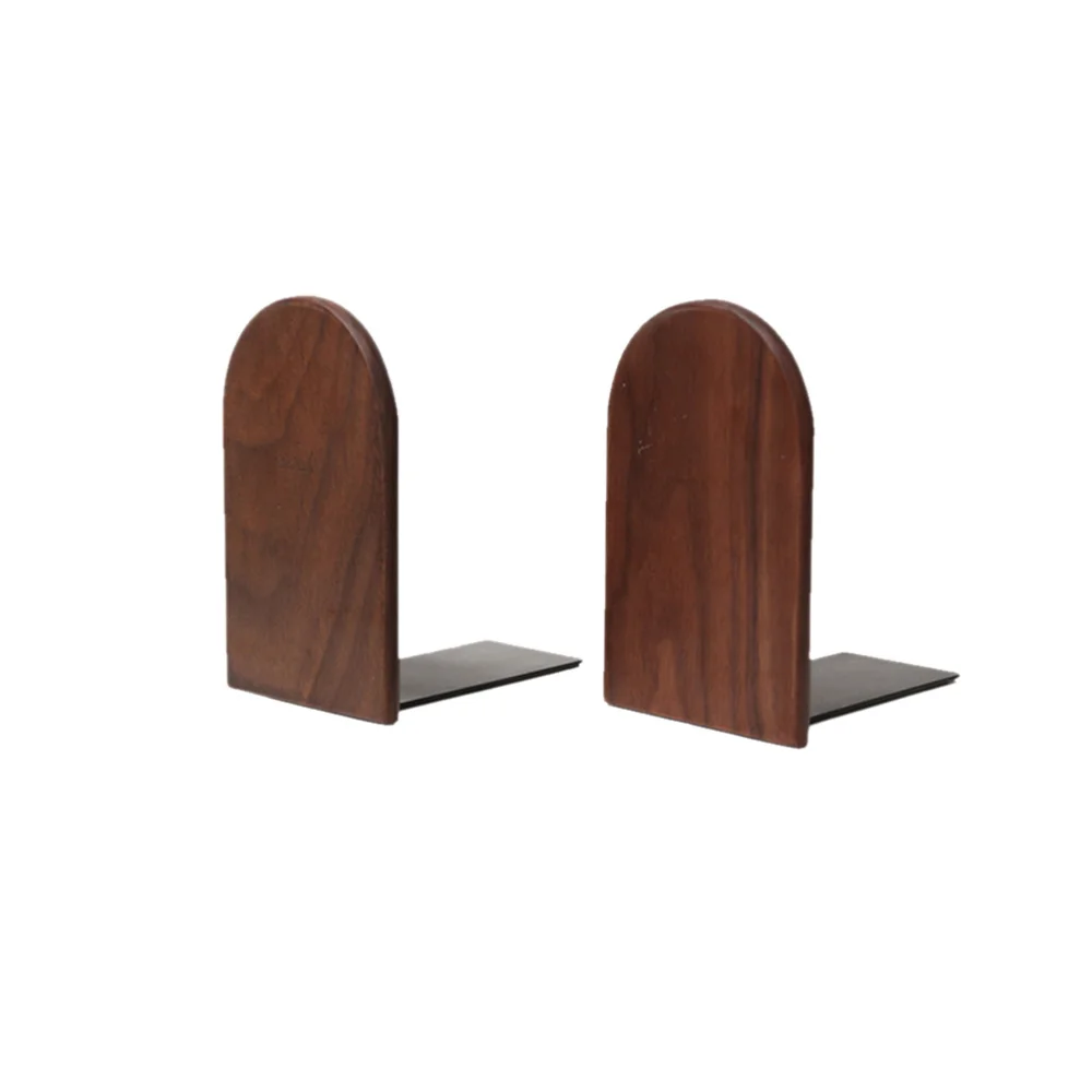 

Black Walnut Bookends Book Supports Rack Magazines Organizer Stand for Office and School - Round Head