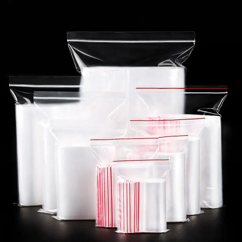 

100pcs Resealable Zip Lock Bags Self Seal Clear Plastic Poly Bag Food Storage Package Reclosable Vacuum Fresh Bag K9 KI