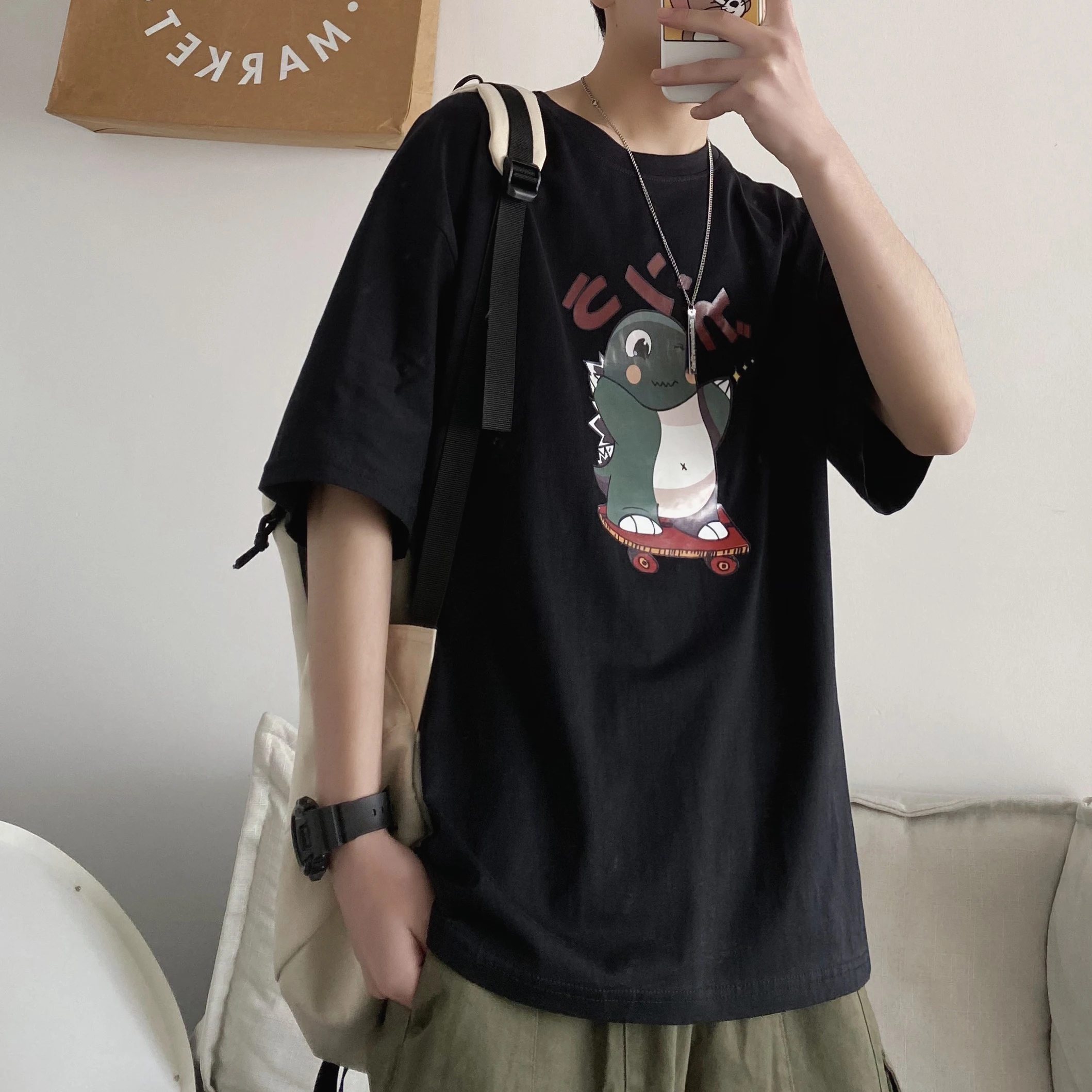 Летняя футболка с короткими рукавами Мужская хлопковая большого размера принтом