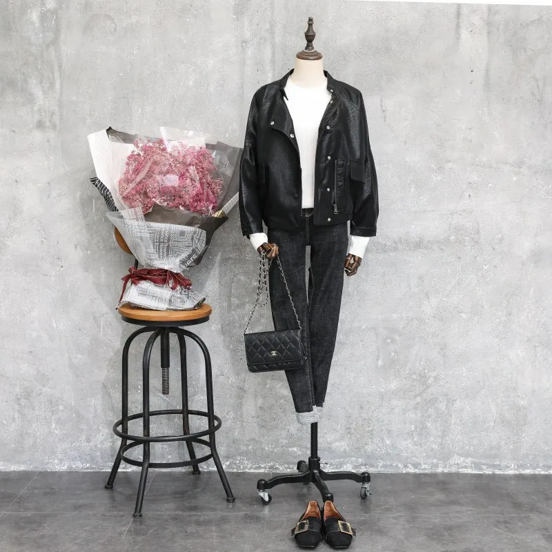 Весна и осень 2009 Новые корейские женские Короткие Куртки из искусственной кожи