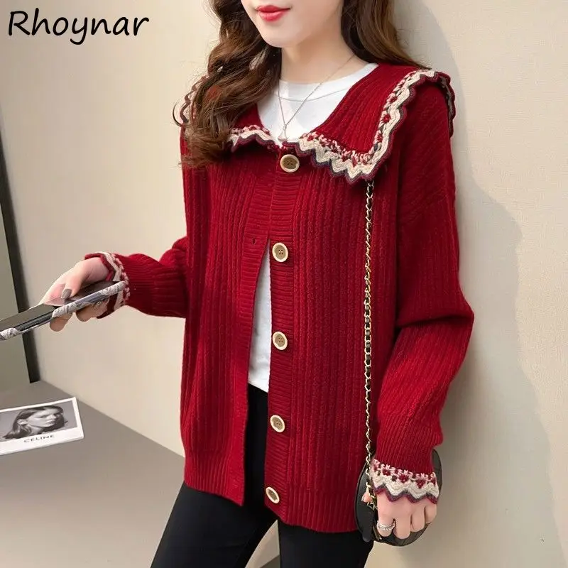 

Cardigan Women Cute Peter Pan Collar Sweater Spring Autumn Lazy Loose Knitwear Sweet Preppy Girls Ulzzang Leisure Fashion Tender