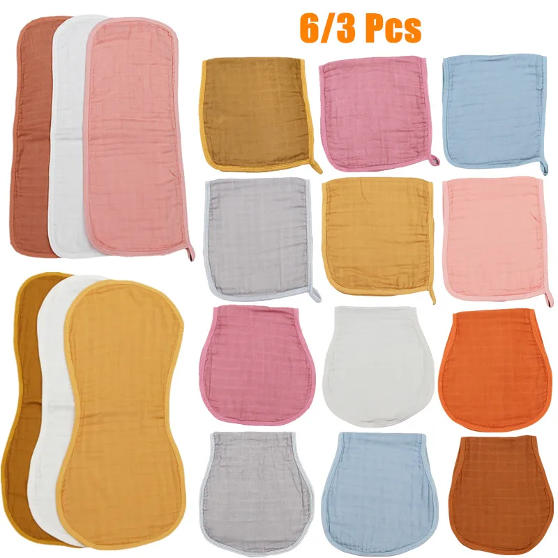 

6/3 Pcs 6-Layers Bamboo Fiber Cotton Baby Bibs Solid Color Soft Baby Muslin Burp Cloth Absorbent Gauze Newborn Saliva Towel