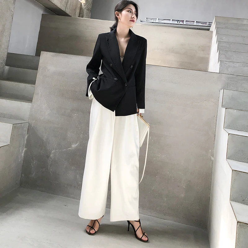 Женские блейзеры и куртки элегантный приталенный черный пиджак из двух частей