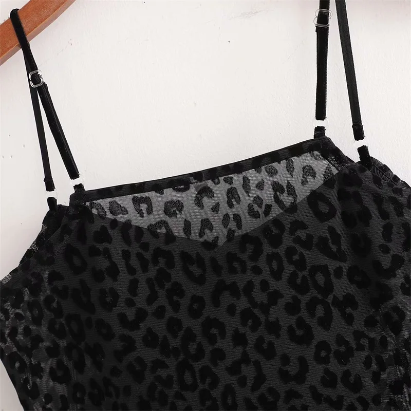 

TRAF 2021 Summer Leopard Print Flocking Sling Sleeveless Wild Slim Slimming Bottoming Pants Streetwear new