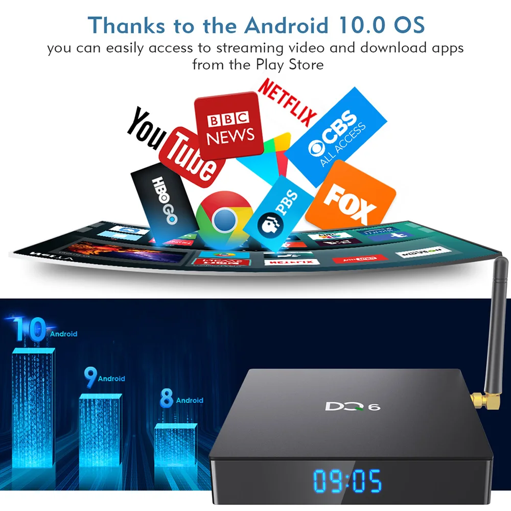DQ6 Смарт ТВ приставка Android 10 0 4G 32G с двумя камерами процессор Rockchip RK3318 Bluetooth 5G