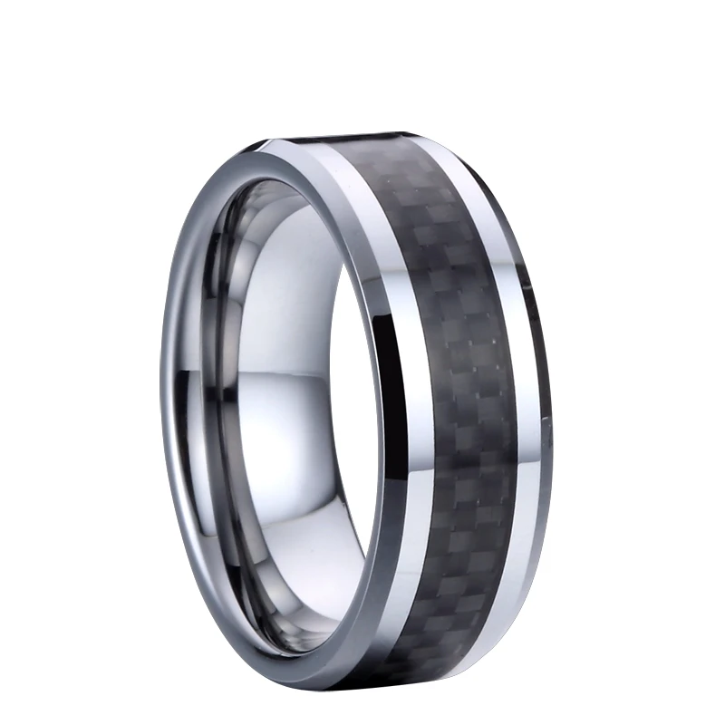 

wholesale custom classic men's tungsten ring black carbon fiber finger ring cool man gift