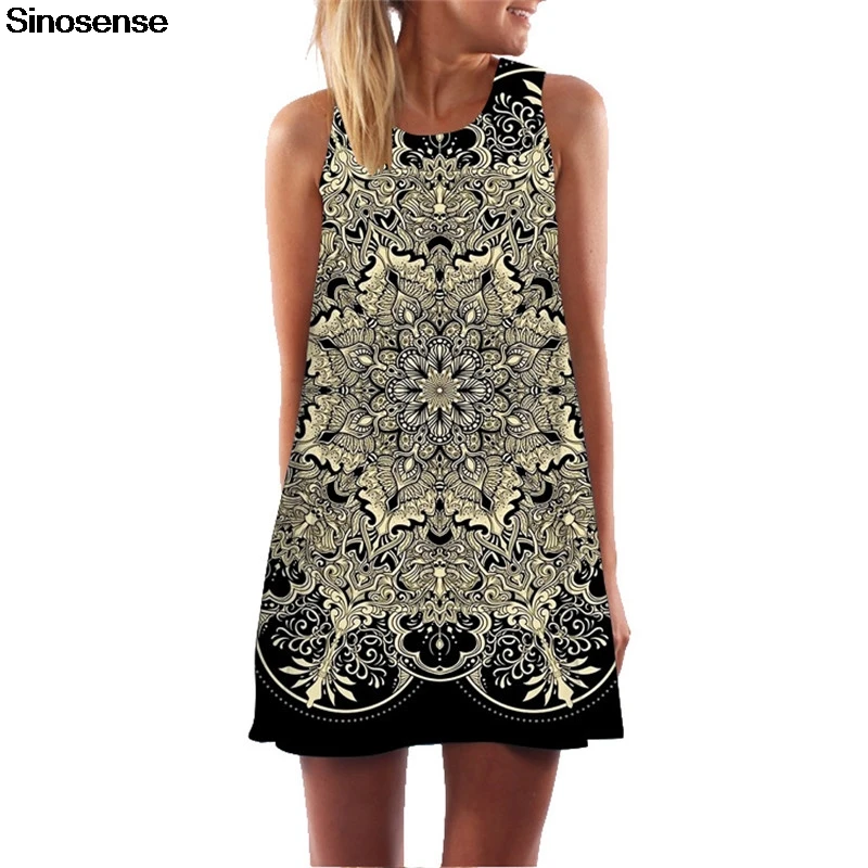 Женское винтажное платье туника без рукавов повседневное свободное шифоновое