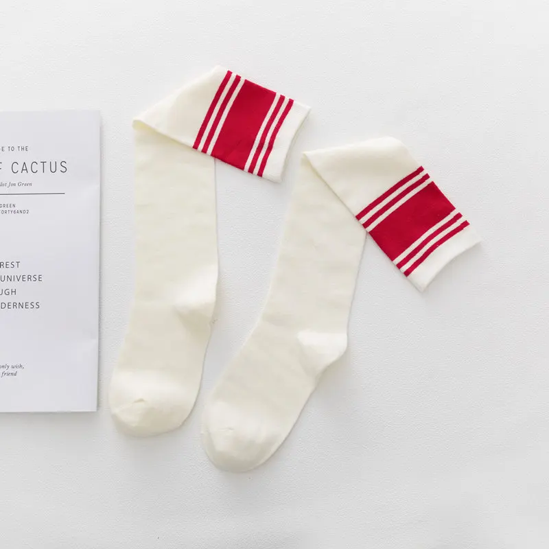 

Ladies long socks Japanese autumn and winter color striped cotton knee-length socks