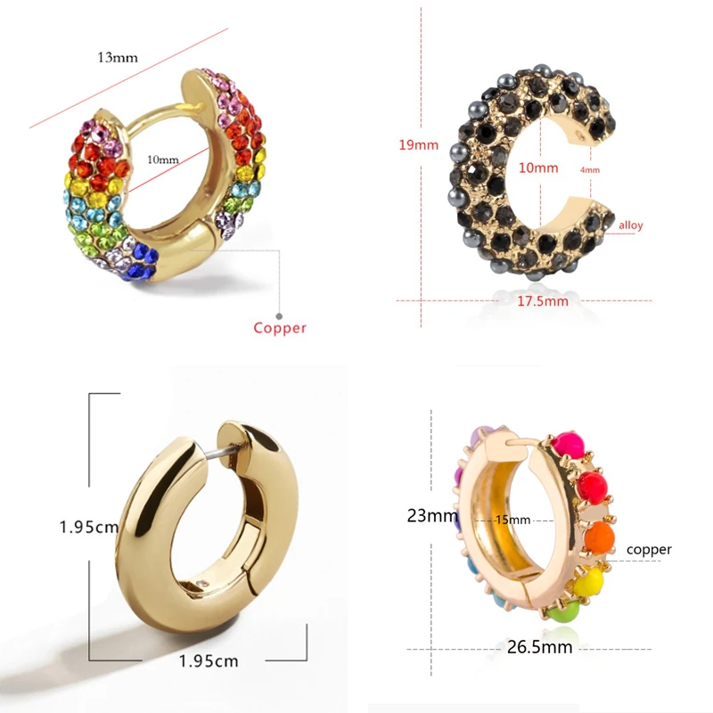 

Women CZ Rainbow Earrings Cubic Zirconia Ear Cuff Set for Female Trendy Gold Huggie Clip on Earrings Earcuff Crystal Jewelry