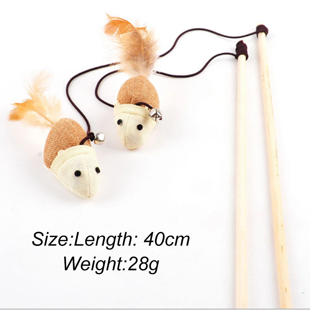 

Funny Pet Cat Toy Kitten Play Length Interaction Toy Teaser Wand Assorted Linen Mouse Toy with Small Bell Soft Feather 3 Types