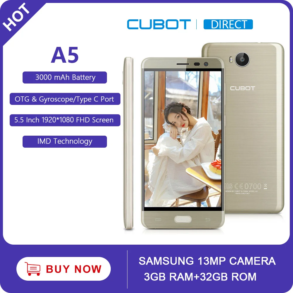 Cubot A5 смартфон MT6753 Восьмиядерный 5 &quotFHD 3 ГБ + 32 Гб мобильный телефон Android 6 0