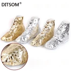 Женские ботинки для танца живота, танцевальная обувь для джаза золотого и серебряного цвета, танцевальная обувь с мягкой сплит-подошвой, балетная обувь для женщин 31-45