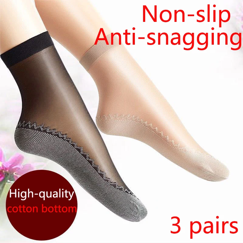 Stockings Women's Socks Spring Summer Cotton Bottom Sweat-Absorbent Non-Slip Flesh-Colored Anti-Snagging Silk Thin Tube Socks