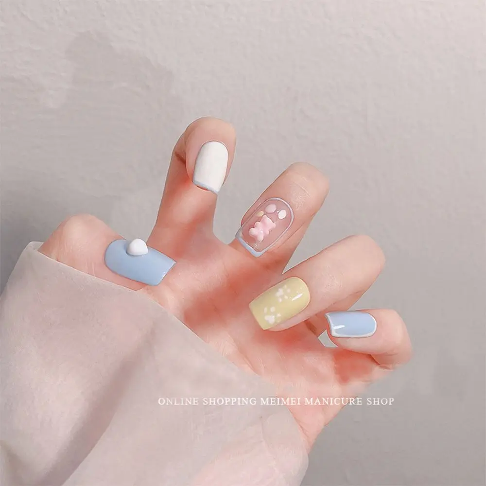 30 шт./пакет японский 3D матовый красный белый медведь лук ногтей Шпильки для