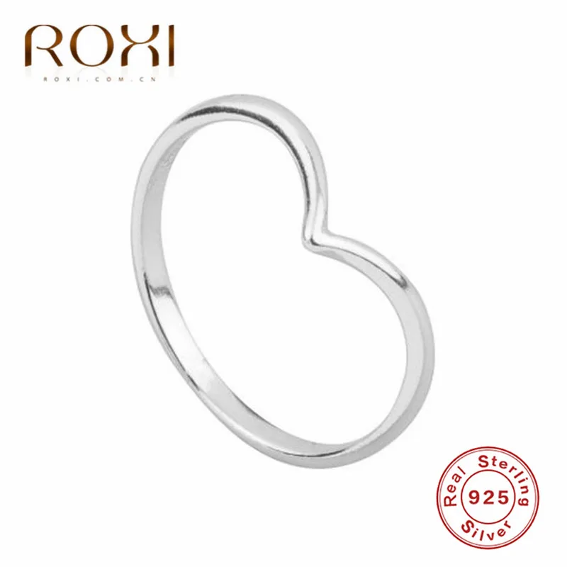 ROXI простой тонкий кольца из стерлингового серебра 925 для женщин Анти-аллергия гладкая пара свадебные кольца V Форма гладкие тонкие кольца для суставов палец