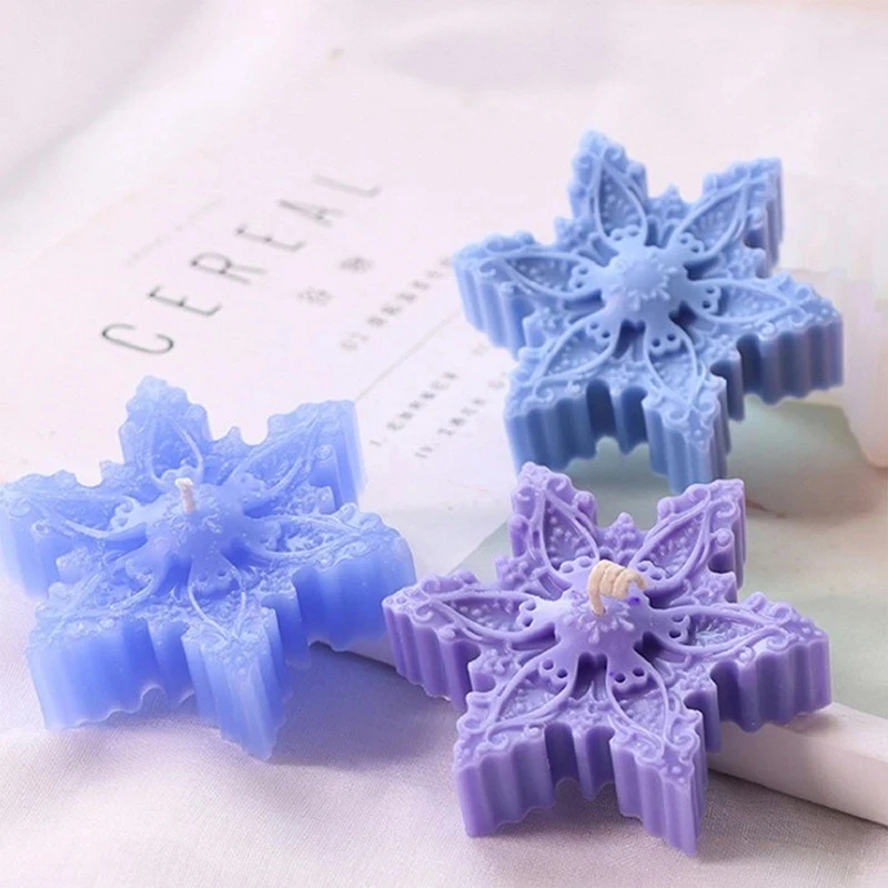

3D Christmas Snowflake Silicone Soap Molds Candle Making Tools DIY Fondant Cake Craft Candle Wax-Resin Handmade Silicone Forms