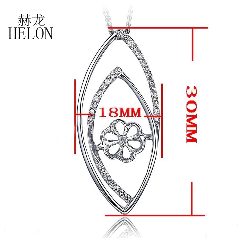 

HELON Solid 10K White Gold Natural Diamonds Semi Mount Engagement Wedding Women Trendy Jewelry Pendant Fit 7.5-9mm Round Pearl