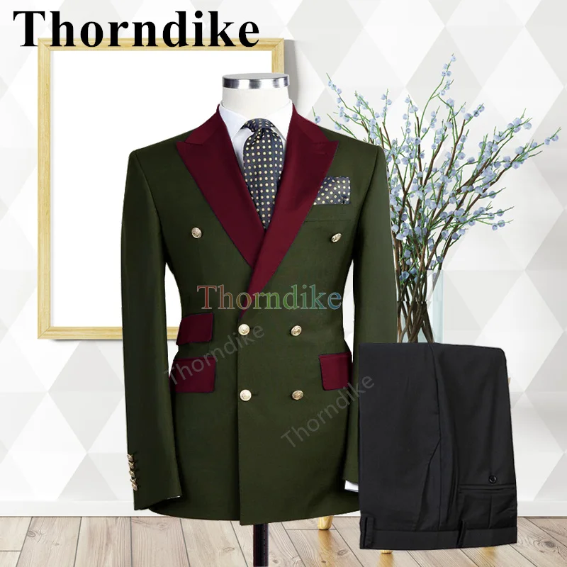

Thorndike New Style Wedding Bridegroom Double-breasted Amry Green Suit Business Casual Tuxedo Fashion Suit 2-piece Suit