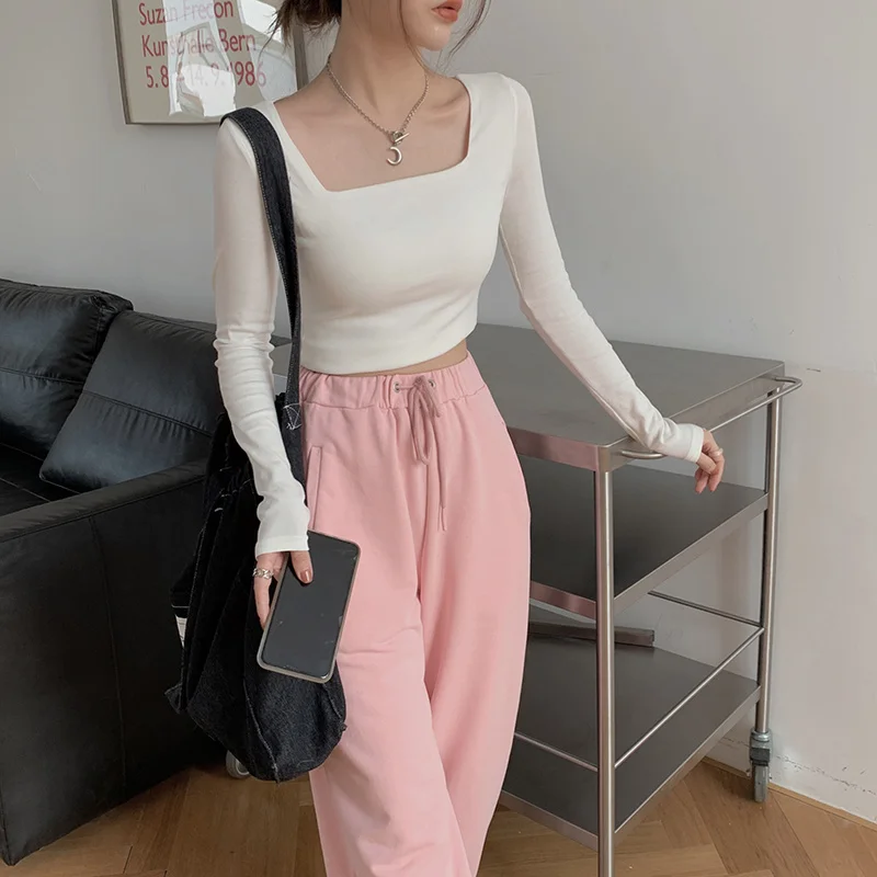 

Korean Chic Slim Fit Slimming Square Neck T-shirt