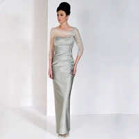 womens wedding guest dresses elegant long sleeves lace appliques beading sheath ankle length mother of the bride dress