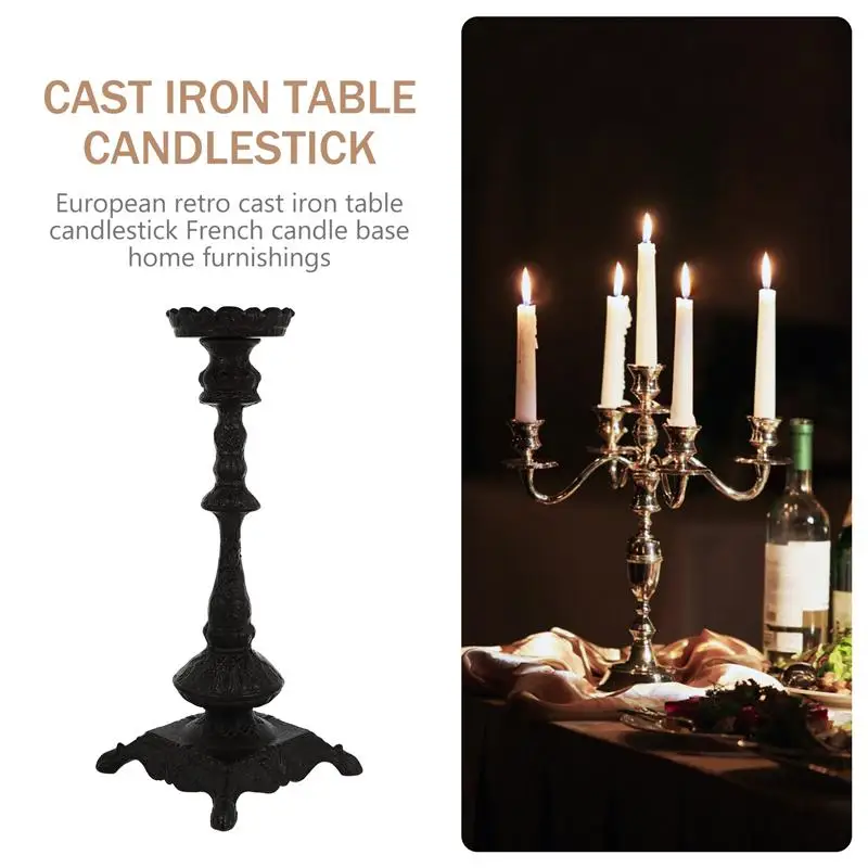 

1Pc Table Decor Candleholder Decor Cast Iron Candlestick for Restaurant Table Hotel Decor