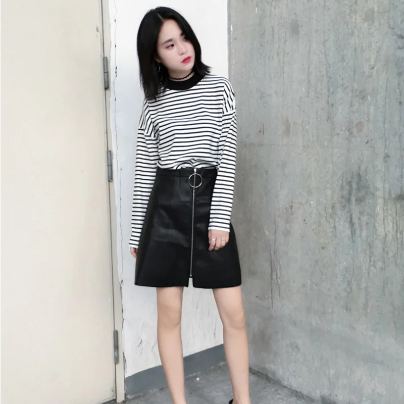 

Women Harajuku T Shirt Korean Style Crop Top Turtleneck Long Sleeved Striped Tops Female T Shirt Casual Summer Tops
