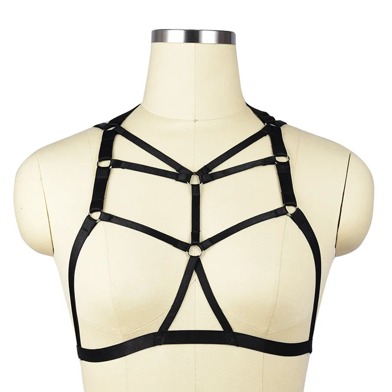 

Wasteheart Body Cage Harness Bra Black Elastic Strappy Tops Bondage Cross Strap Exotic Club Party Burlesque Wear Belt Lingerie
