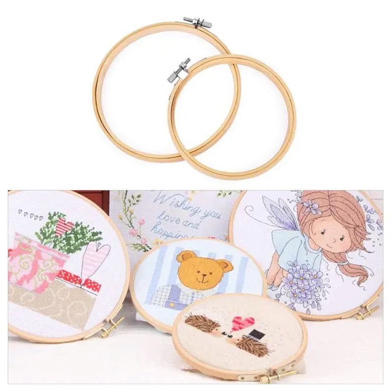 10 Pieces Round Wooden Embroidery Hoops Frame Set 5 4 inch and 6 Adjustable Bamboo Circle Cross Stitch Hoo | Дом и сад