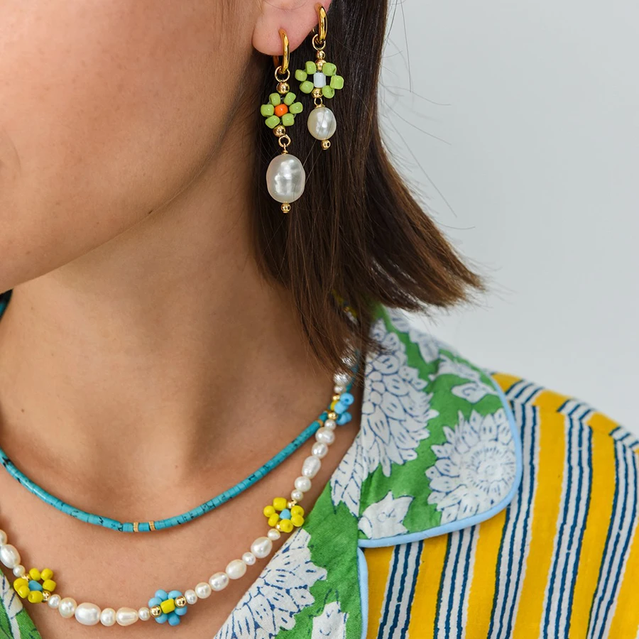 Ожерелье женское богемное ручной работы с речным жемчугом |