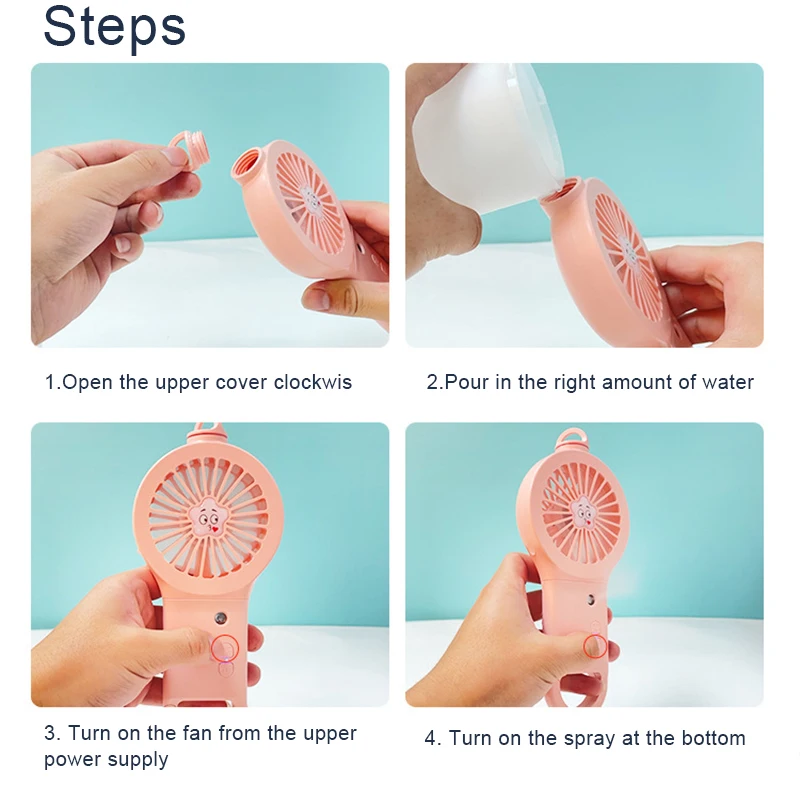 

Mini USB Spray Water Mist Rechargeable Portable Small Handheld Fan for Travel Office Bedroom Handheld Fans Camping Outdoors Fan