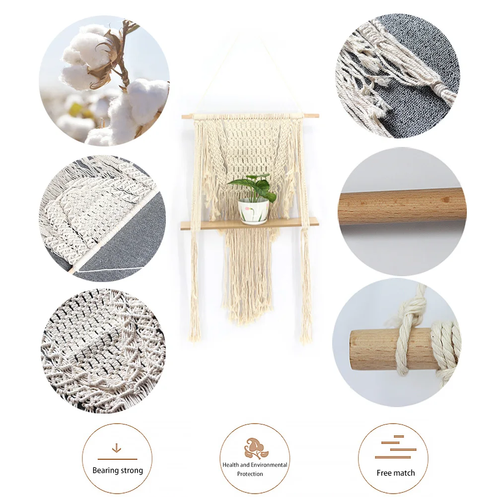 Богемная хлопковая веревка деревянная макраме Настенный декор полка
