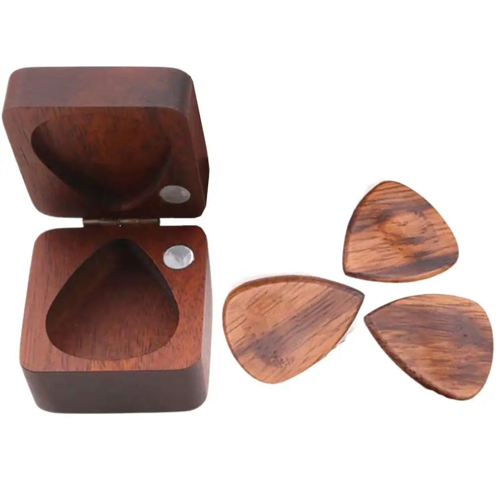 

Guitar Pick Box 3pcs Classical Bass Guitar Picks With A Wooden Storage Container Electric Guitar Picks Case Holder Organizer For