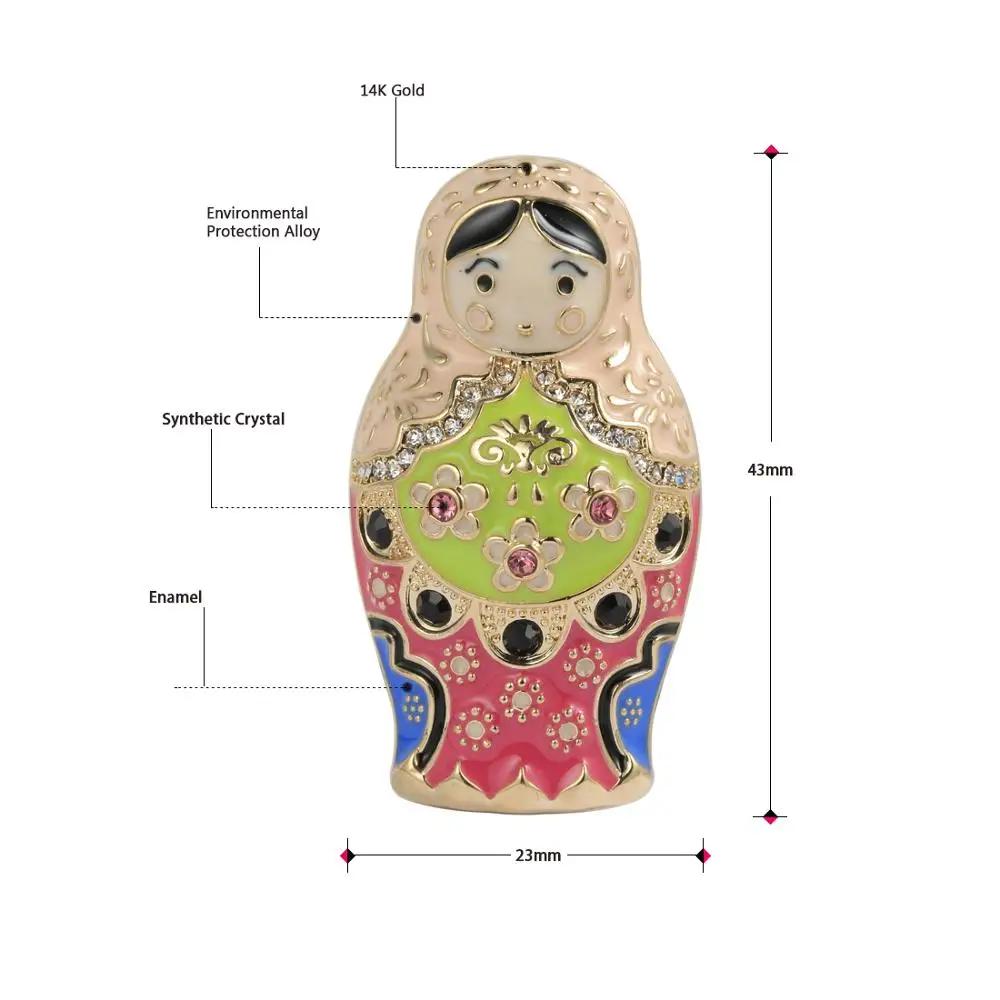 Neoglory яркие сладкие русские Matryoshka броши "Кукла" для женщин милые многоцветные клизмы ювелирные изделия на подарок-сувенир для туриста