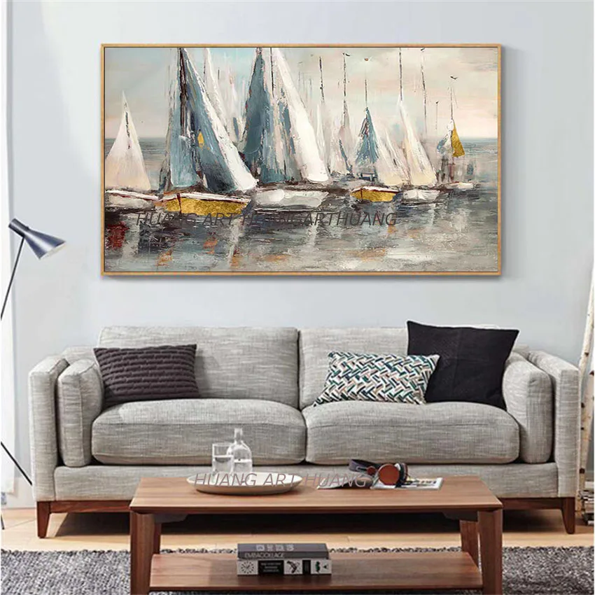 

Decorative Items Abstract Boat Ship Oil Painting Picture Canvas Wall Art Unframed Artwork High Quality Living Room Decoration