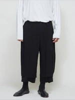 spring and summer new mens leisure nine minutes wide leg trousers trouser leg double thin straight pants fake two casual pants
