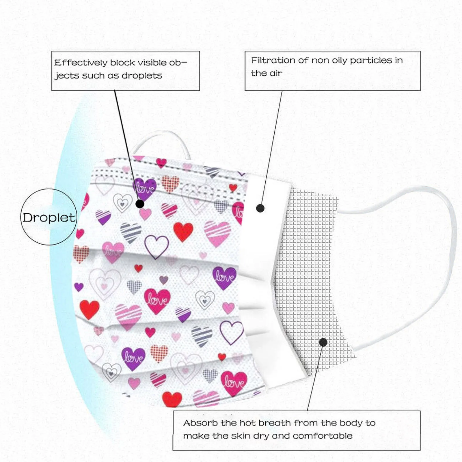 

50pc Adult Heart Print Disposable Mask Mascarilla Navidad Adult Christmas Disposable Face Mask Mascarilla Navidad Face Masks R2