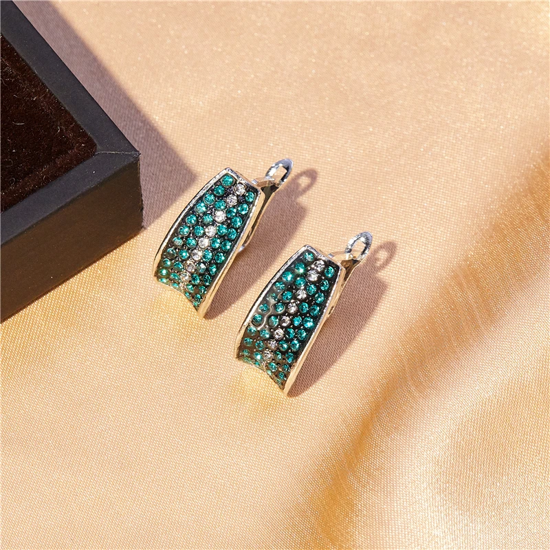 

Simple geometric luxury full inlaid green zircon jewelry women fashion popular earrings party birthday gifts wholesale
