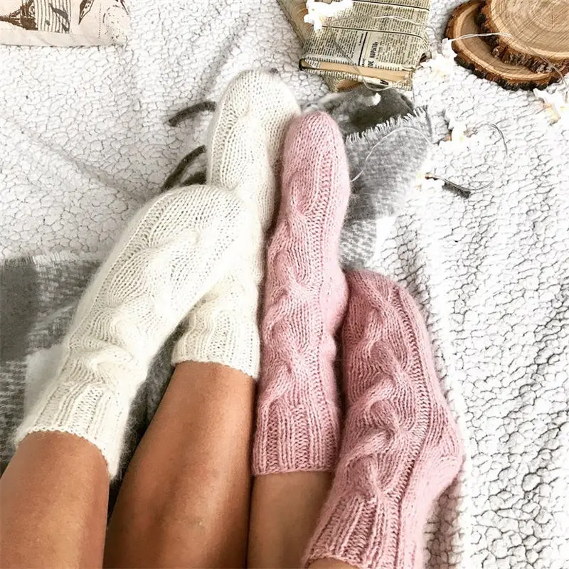 

Women´s Ankle Socks Winter Warm Thick Thread Knitted Edge Decorative Pattern Wool Pink White Grey Autumn Short Socks Solid Color