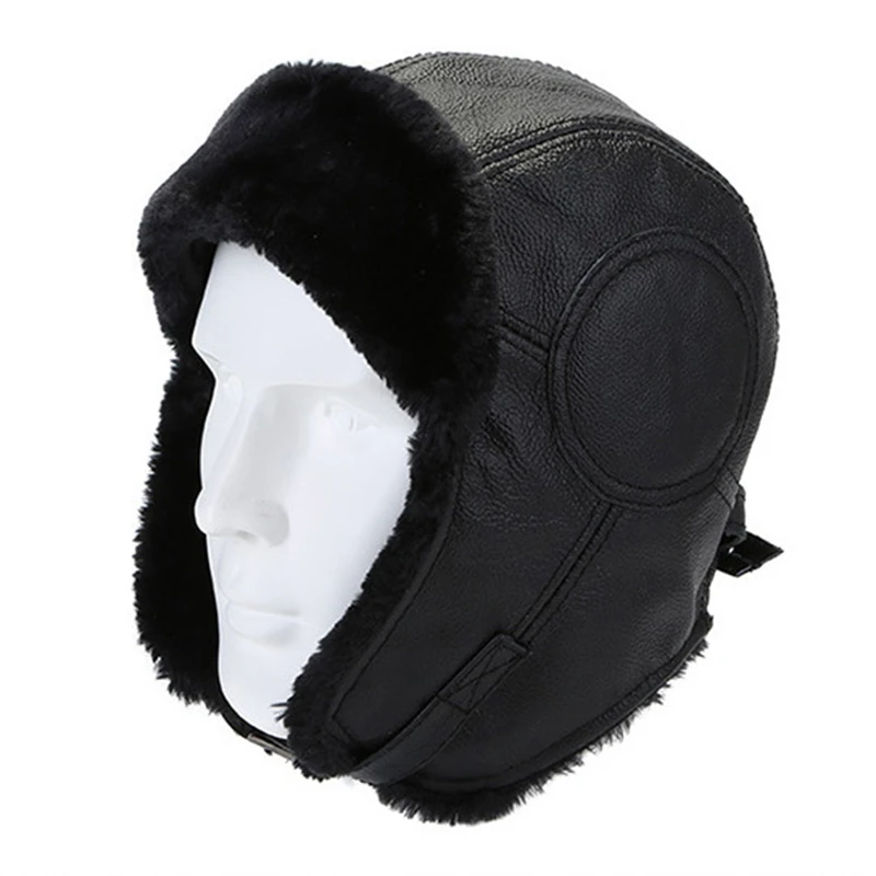 Winter Ushanka Hat Men Women's Pilot Aviator Bomber Trapper Real Leather Hat Faux Fur Snow Cap With Ear Flaps Unisex