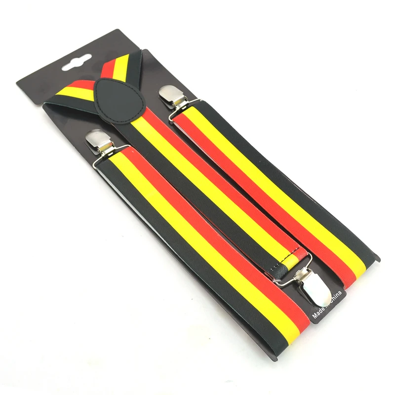 Fashion 3.5cm belgium flag design suspender Black yellow red stripes suspenders men Men's Unisex Clip-on Braces Elastic belt