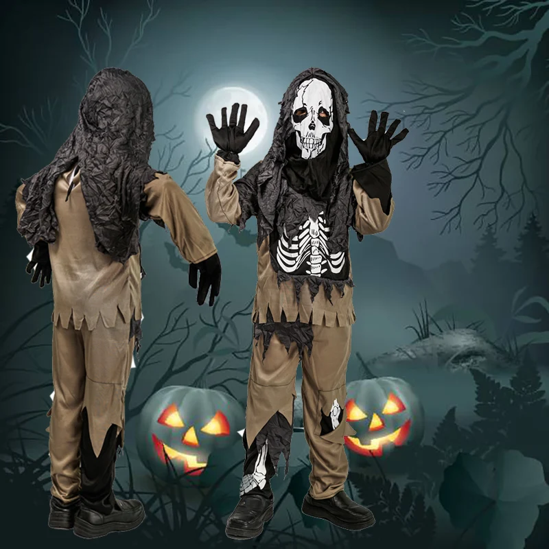 

Halloween Costumes For Kids Boys Skeleton Zombie Costumes For Boys Cosplay Scary Skull Bone Clothes For Child Purim Party