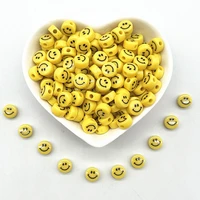 new 20pcs 84mm yellow smiling face letter acrylic loose spacer beads for jewelry making diy handmade bracelet accessories